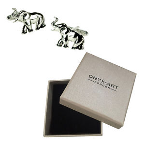 【送料無料】メンズアクセサリ—　メンズシルバーエレファントカフリンクスオニキスアートボックスオンm..