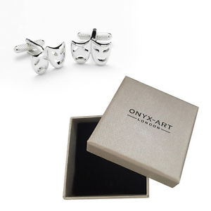 【送料無料】メンズアクセサリ—　メンズシルバードラママスクカフスボタンオニキスアートボックスオンmens silver theatre drama mask cufflinks amp; gift box by onyx art