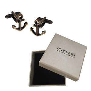 【送料無料】メンズアクセサリ— メンズカフスボタンゴールドアンカーボックスセーラーオニキスアートmens cufflinks burnished gold ships anchor gift box sailor by onyx art