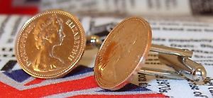 ̵ۥ󥺥ꡡܥåڥ󥹥󥫥ե󥯥boxed 1977 half pence 12p coin cufflinks birthday anniversary wedding gift