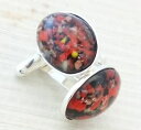【送料無料】メンズアクセサリ- ビンテージチェコレッドガラスカフリンクスvintage 1950s czech red amp; gold confetti glass oval silver plated cufflinks
