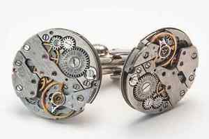 【送料無料】メンズアクセサリ—　カフリンクスビンテージシルバーウェディングセットウォッチunique watch movement cuff links mens steampunk vintage silver wedding gift set