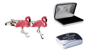 【送料無料】メンズアクセサリ—　キッチュピンクフラミンゴカフリンクスケースkitsch pink flamingo cufflinks in case, can be engraved personalisedx2aja1004 1