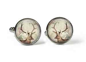 【送料無料】メンズアクセサリ—　ガラスカフスボタンアートプリントstag glass picture cufflinks silver plated art print photo am2