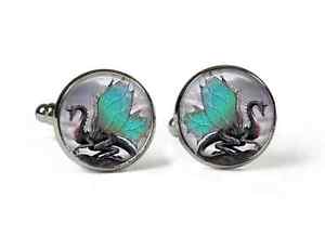 winged dragon glass picture cufflinks silver plated art print photo m9ドラゴンガラスカフスボタンアートプリント※注意※NYからの配送になりますので2週間前後お時間をいただ...