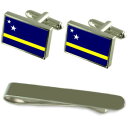 【送料無料】メンズアクセサリ— フラグシルバーカフスボタンタイクリップボックスセットcuraao flag silver cufflinks tie...