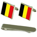 【送料無料】メンズアクセサリ— ベルギーシルバーカフスボタンタイクリップボックスセットbelgium flag silver cufflinks t...