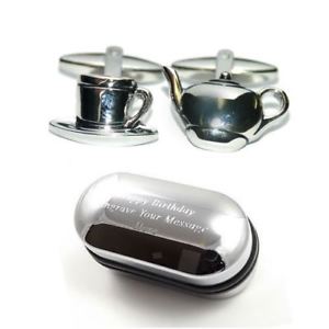 【送料無料】メンズアクセサリ—　ティーカップティーポットカフスボタンボックスtea cup amp; tea pot cufflinks amp; engraved gift box