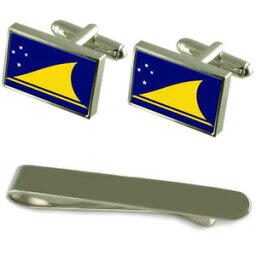 【送料無料】メンズアクセサリ—　トケラウシルバーカフスボタンタイクリップボックスセットtokelau flag silver cufflinks tie clip box gift set