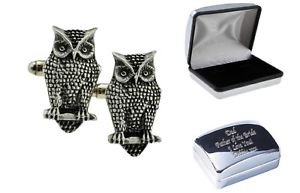 owl bird pewter cufflinks in case, can be engraved personalised xdhcl1125フクロウピューターカフリンクスケース※注意※NYからの配送になりますので2週間前後お時間をいただきます。人気の商品は在庫が無い場合がございます。ご了承くださいませ。サイズの種類の商品は購入時の備考欄にご希望のサイズをご記載ください。　携帯メールでの登録ですと楽天からのメールが届かない場合がございます。