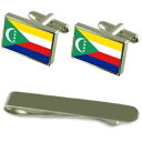 【送料無料】メンズアクセサリ— コモロシルバーカフスボタンタイクリップボックスセットcomoros flag silver cufflinks ti...