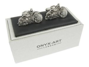 【送料無料】メンズアクセサリ—　シマメノウカフスリンクモータバイクカフスリンクモーターバイクカフスリンクmotor bike rider cufflinks motorbike cufflink in onyx art cufflink box