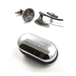 【送料無料】メンズアクセサリ— アンティークヴァイキングシールドカフスボタンダイアログボックスantique look viking warrior battle axe amp; shield cufflinks amp; engraved gift box