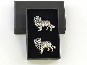 【送料無料】メンズアクセサリ—　スパニエルコッカースプリンガーキングチャールズピューターカフスボタンメンズボックス