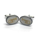 【送料無料】メンズアクセサリ- エナメルテナーホーンバリトンメッキパッドカフスボタンenamelled tenor horn baritone oval silverplated torpedo cufflinks in padded g