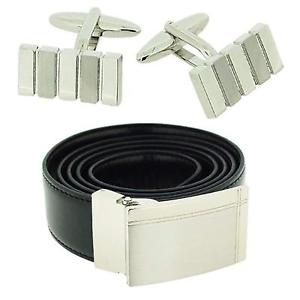 【送料無料】メンズアクセサリ—　カフスボタンブラックベルトセット