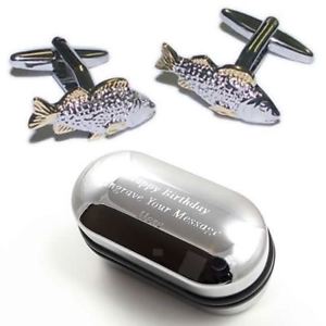 【送料無料】メンズアクセサリ—　トーンカフスボタンボックスfishing fishermen two tone carp fish cufflinks amp; engraved gift box