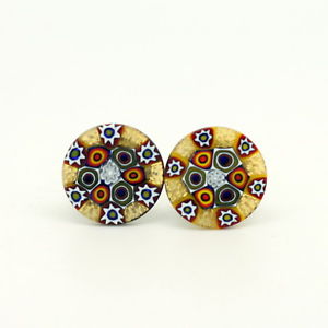 【送料無料】メンズアクセサリ—　パターンムラノガラスカフリンクスyellow white red circular patterned murano glass cufflinks with millefiori