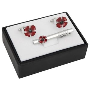 【送料無料】メンズアクセサリ—　ブランドケシカフスボタンタイピンセットbrand equilibrium silver plated poppy cufflinks and tie pin set