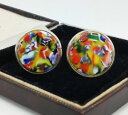 yzYANZT?@re[WKXJtNXvintage 1950s yellow harlequin glass large 20mm round silver plated cufflinks