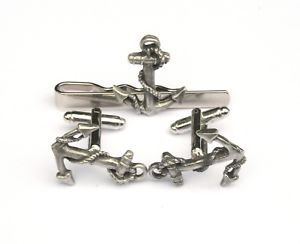 【送料無料】メンズアクセサリ— アンカーピューターカフスボタンタイクリップセーリングボックスセットships anchor pewter cufflinks and tie clip set sailing gift boxed