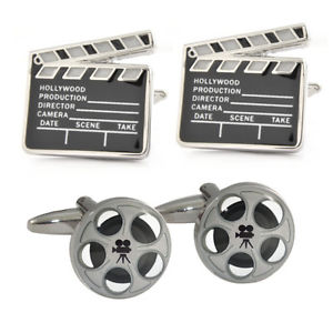 楽天hokushin【送料無料】メンズアクセサリ—　ムービーリールレザーケースマニアクラシックカフスボタンmovie reels amp; classic film clapperboard cufflinks in leather case film buff n195