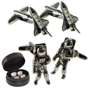 【送料無料】メンズアクセサリ—　ピュータースペースシャトルケースpewter space shuttle amp; astronaut cufflink set in leather gift case nasa wcl062