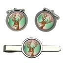 【送料無料】メンズアクセサリ— ラウンドタイクリップセットstags head round cufflink and tie clip set