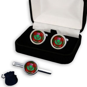 【送料無料】メンズアクセサリ—　キャメロンタータンチェックスコットランドシスルメンズカフスボタンセットcameron clan tartan scottish thistle men’s cufflinks set gift engraving