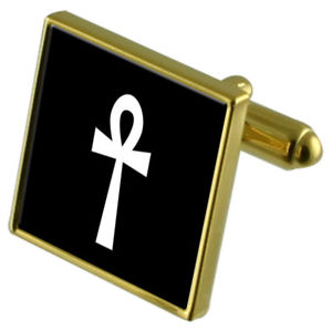 【送料無料】メンズアクセサリ—　カフスボタンクリスタルタイクリップセットキーkey of life goldtone cufflinks crystal tie clip gift set