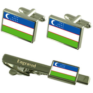 【送料無料】メンズアクセサリ— ウズベキスタンカフスボタンタイクリップマッチングボックスuzbekistan flag cufflinks engraved tie clip matching box set