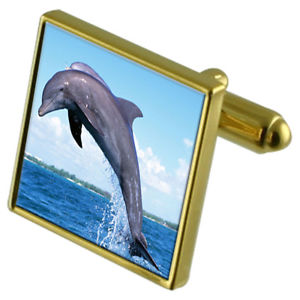 【送料無料】メンズアクセサリ—　イルカカフスボタンクリスタルタイクリップセットdolphin goldtone cufflinks crystal tie clip gift set