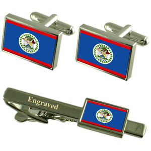 【送料無料】メンズアクセサリ—　ベリーズカフスボタンタイクリップマッチングボックスbelize flag cufflinks engraved tie clip matching box set