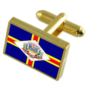 【送料無料】メンズアクセサリ— シティエスピリトサントゴールドフラッグカフスボタンボックスguacui city espirito santo state gold flag cufflinks engraved box