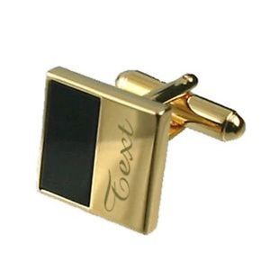 【送料無料】メンズアクセサリ—　メッセージボックスオニキスカフリンクスonyx goldtone engraved cufflinks in message box 1