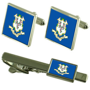【送料無料】メンズアクセサリ— コネチカットカフスボタンタイクリップマッチングボックスセットconnecticut flag cufflinks tie clip matching box gift set