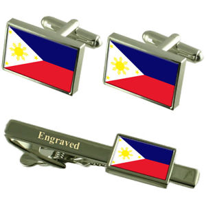 【送料無料】メンズアクセサリ—　フィリピンカフスボタンタイクリップマッチングボックスphilippines flag cufflinks engraved tie clip matching box set