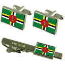 【送料無料】メンズアクセサリ- ドミニカカフスボタンタイクリップマッチングボックスdominica flag cufflinks engraved tie clip matching box set