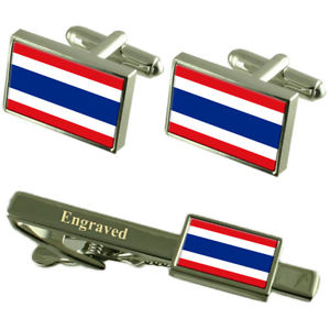 【送料無料】メンズアクセサリ— タイカフスボタンタイクリップマッチングボックスthailand flag cufflinks engraved tie clip matching box set