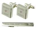 【送料無料】メンズアクセサリ- カフスボタンタイクリップボックスname love heart engraved cufflinks tie clip box set