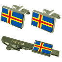 【送料無料】メンズアクセサリ—　ランドカフスボタンタイクリップマッチングボックス？land islands flag cufflinks engraved tie clip matching box set