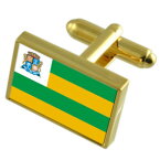 【送料無料】メンズアクセサリ—　アラカジュブラジルゴールドフラッグカフスボタンボックスaracaju city brazil gold flag cufflinks engraved box