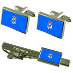 【送料無料】メンズアクセサリ—　オビエドスペインカフスボタンタイクリップセットoviedo city spain flag cufflinks engraved tie clip set