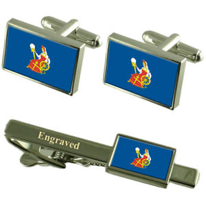 【送料無料】メンズアクセサリ—　イワノボロシアフラグカフスリンクネクタイピンセットivanovo city russia flag cufflinks engraved tie clip set