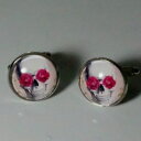 【送料無料】メンズアクセサリ- ラウンドガラスタイルカフスボタンゴシックバラシャビーシックround glass tile cufflinks gothic sugar skulls skulls with roses shabby chic