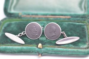 ̵ۥ󥺥?ӥơ󥰥Сååɥإåɥե󥯥vintage sterling silver wedgwood cufflinks with basalt ceasar head design b687