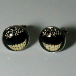 【送料無料】メンズアクセサリ—　ワンダーランドチェシャーラウンドガラスタイルカフスボタンアリスround glass tile cufflinks alice in wonderland were all mad here cheshire cat