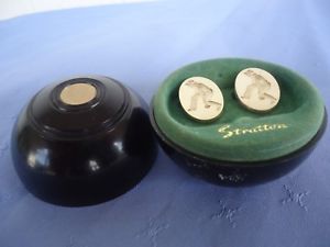 【送料無料】メンズアクセサリ—　ビンテージジュニアボールケースカフスボタンボールvintage stratton lawn bowls cufflinks in junior lawn bowl case akin henselite