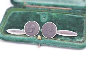 ̵ۥ󥺥?ӥơ󥰥Сååɥإåɥե󥯥vintage sterling silver wedgwood cufflinks with basalt ceasar head design b670