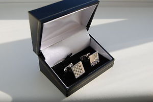 メンズアクセサリ—　スターリングシルバーカフスボタンチェスマット925 sterling silver cufflinks square chessboard polished amp; matte finish